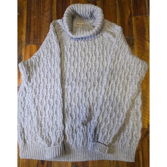 Falls Creek Sweaters - 672 Falls Creek Womens Gray Cable Knit Turtleneck Sweater Size Lg Raglan Sleeve